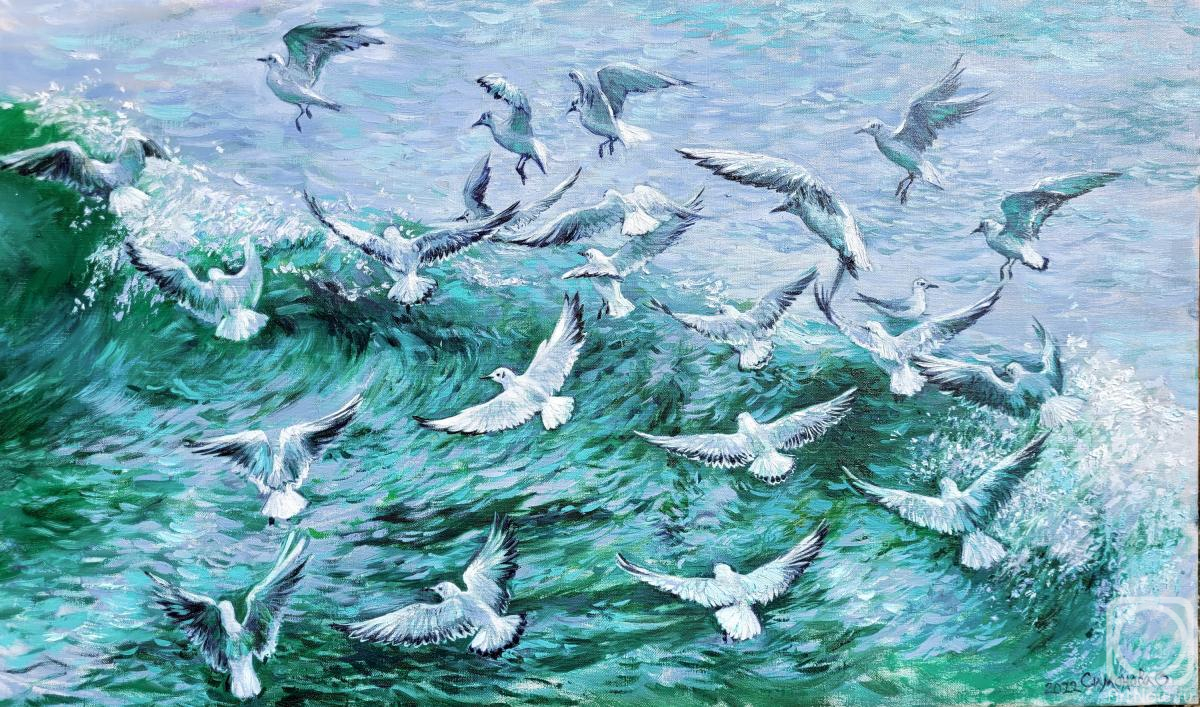 Simonova Olga. Seagulls over the wave