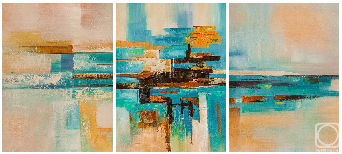 Dupree Brian. Turquoise mood. Modular painting. Triptych