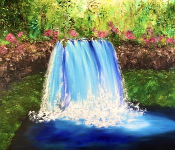 Painting Cooling mountain waterfall. Skromova Marina