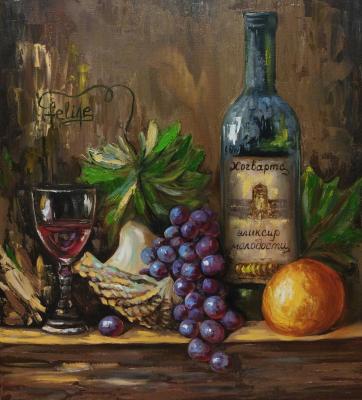 Still life with fruit and wine