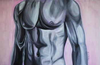 Atlantis among us. Figurative oil painting. Black and white and very peri painting (Athletic). Kirillova Juliette
