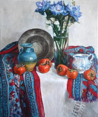 BLUE WITH RED (Persimmon Flowers). Belan Anna
