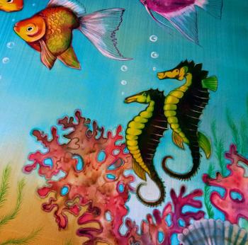 At depth (fragment) Seahorses (Batik With Fish). Kondyurina Natalia