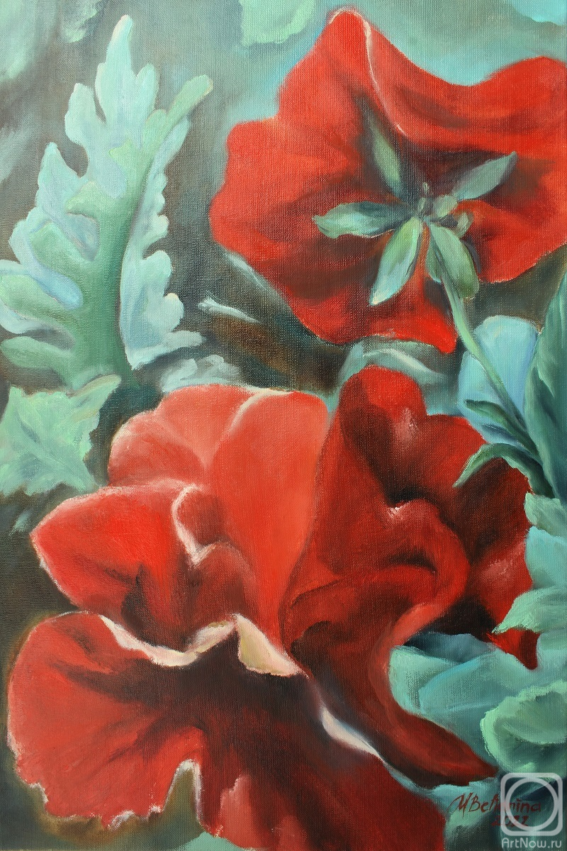 Belyanina Mariya. Red pansy flowers. Series "In the garden"
