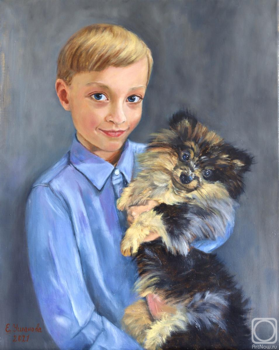 Ushanova Elena. Portrait of a Boy with a Dog