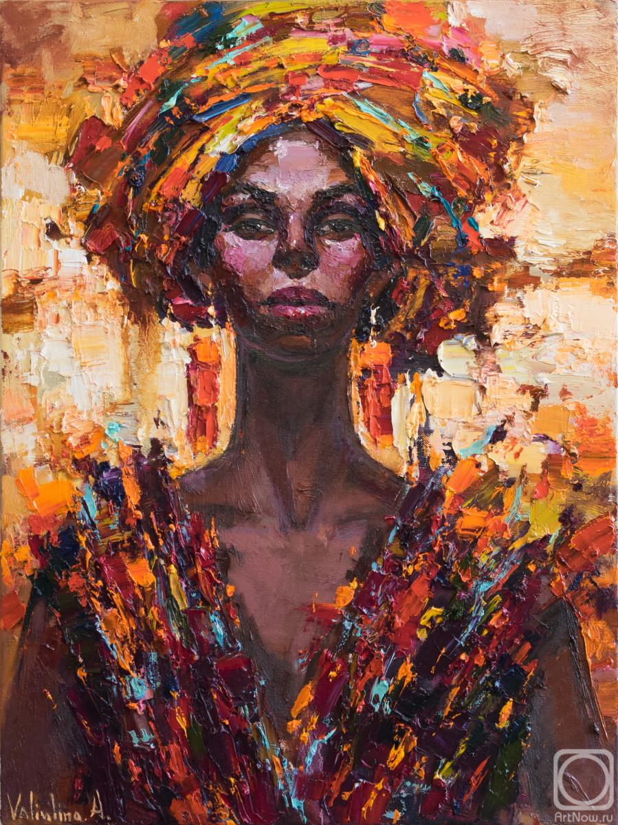 Valiulina Anastasiya. African Queen portrait Original impasto oil painting