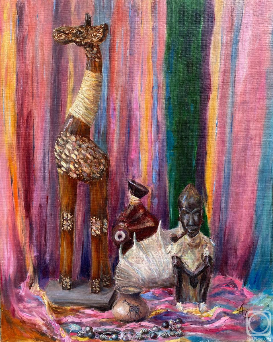 Danilova Aleksandra. Still life in African style with a giraffe and a shell