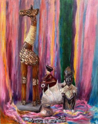 Still life in African style with a giraffe and a shell. Danilova Aleksandra