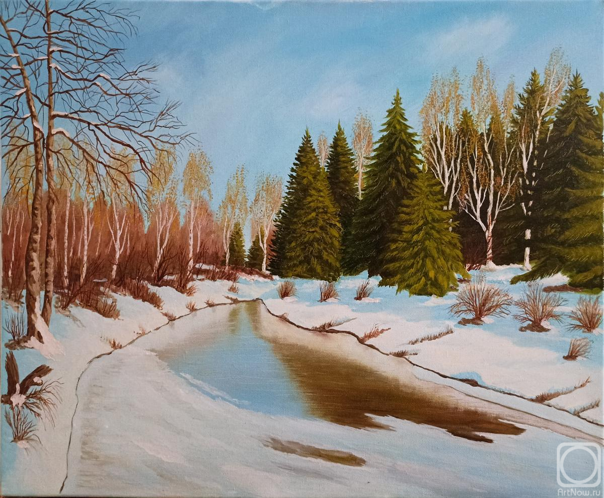 Andryushina Zinaida. The bend of the river in the winter forest