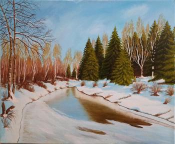 The bend of the river in the winter forest. Andryushina Zinaida