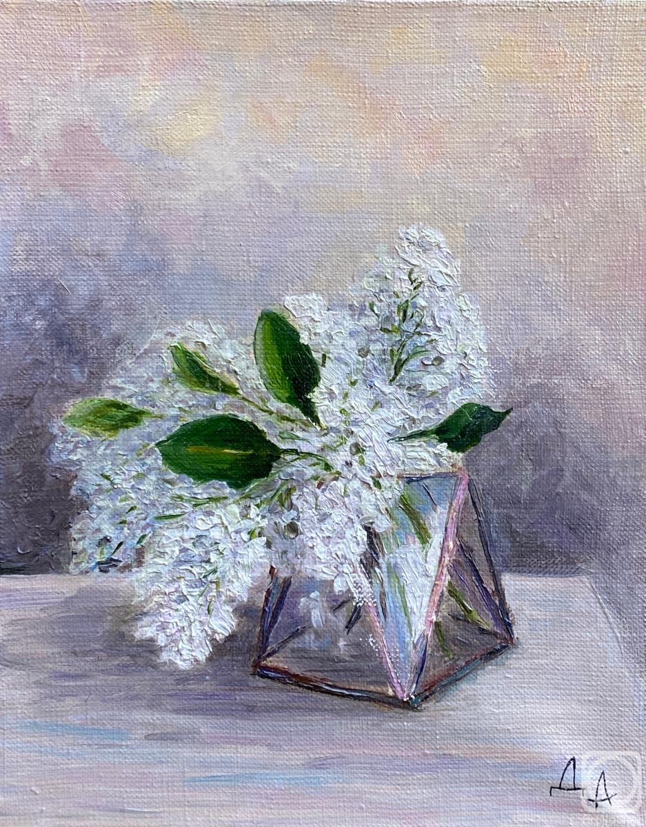 Danilova Aleksandra. Miniature still life with a bouquet of white lilac