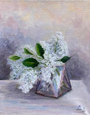 Miniature still life with a bouquet of white lilac. Danilova Aleksandra