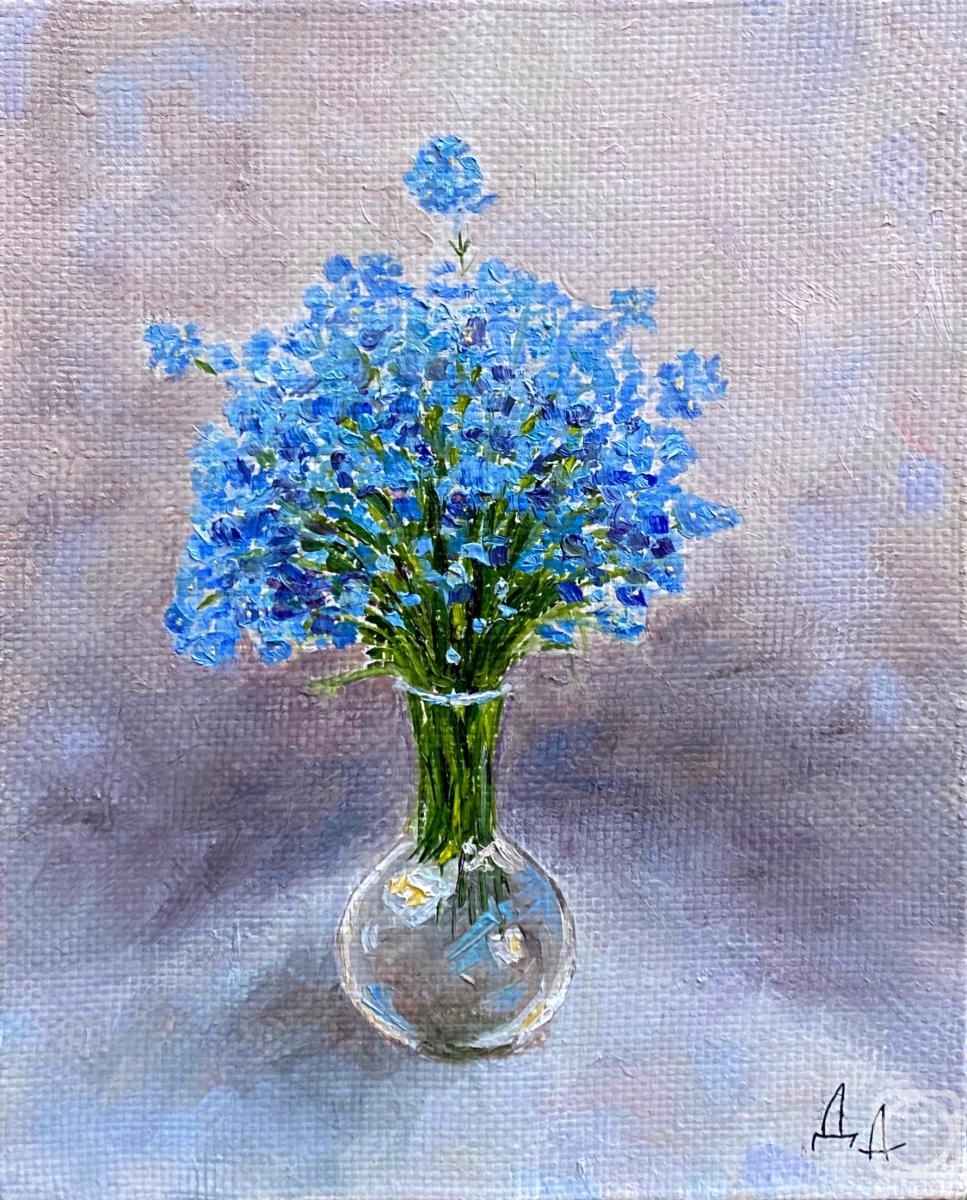 Danilova Aleksandra. Miniature still life with a bouquet of forget-me-nots