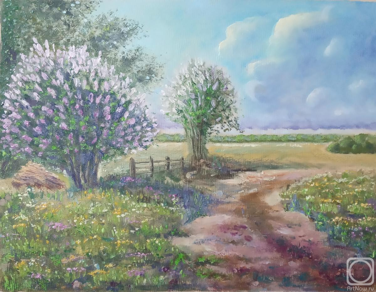 Lazareva Olga. Landscape with lilac bushes
