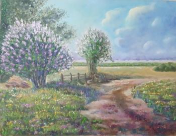 Landscape with lilac bushes. Lazareva Olga