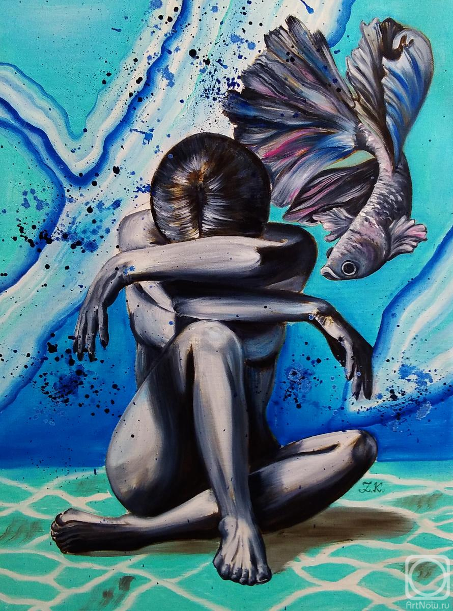 Мне так спокойно на дне. Женщина и рыба в голубой воде» картина Кирилловой  Юлии маслом на холсте — купить на ArtNow.ru