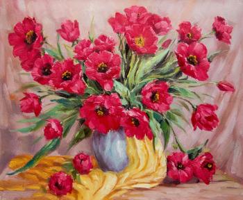 Still life. Bouquet of red tulips
