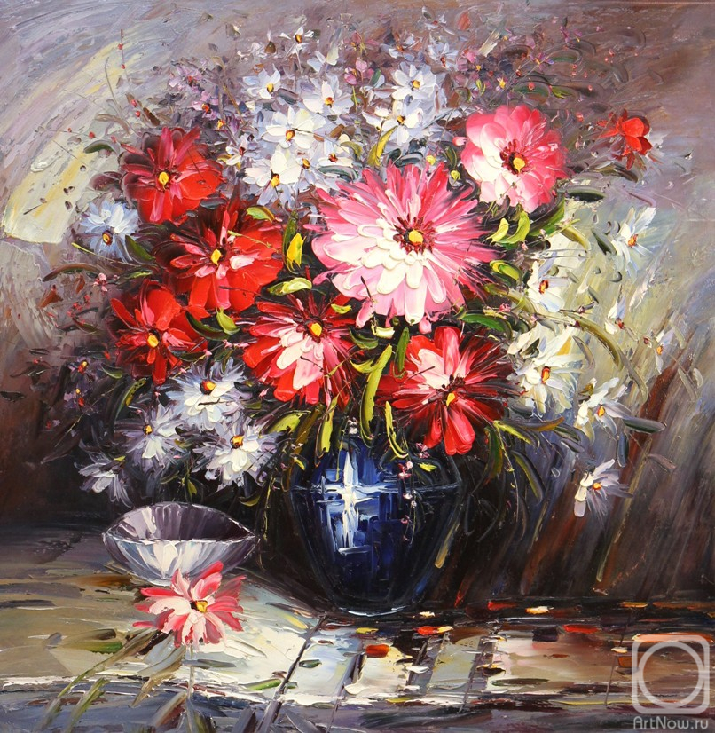Vlodarchik Andjei. Bouquet with red flowers in a blue vase