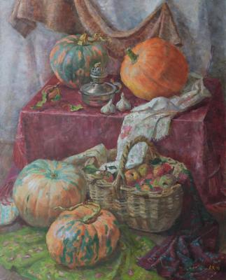 Stillife with pumpkins and apples. Kolokoltseva Aleksandra