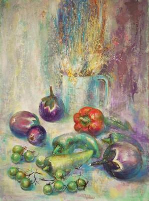 Still life with round eggplants. Salahova Rimma