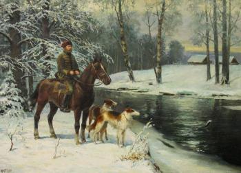 Hunting in the winter forest. Shustin Vladimir