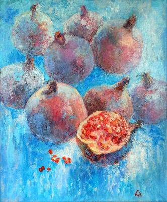 Pomegranates in blue