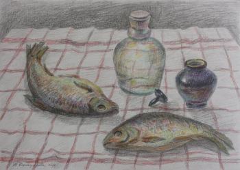 Fish on a checkered tablecloth. Kolokoltseva Aleksandra