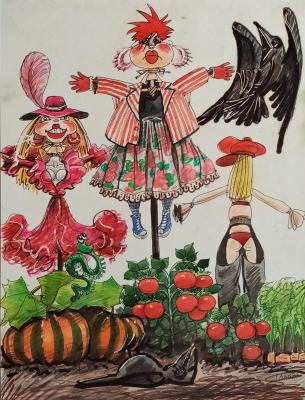 Britney, Kelly, Christina - garden scarecrows, photo (Caricature). Dobrovolskaya Gayane