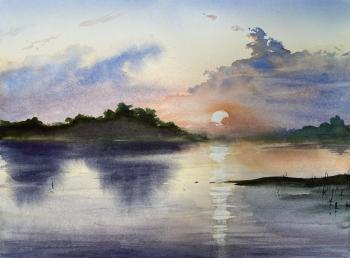 Sunset over the lake. Akimova Margarita