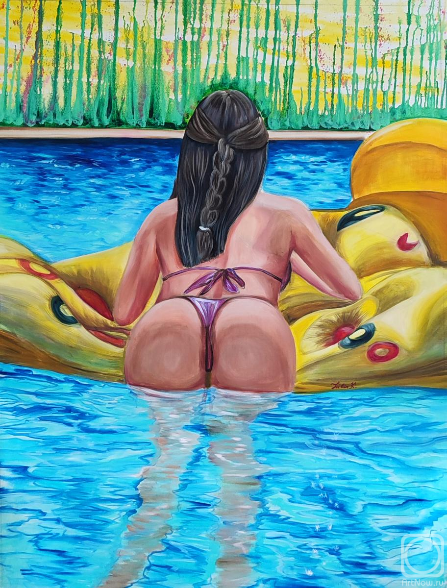 Kirillova Juliette. Yellow air mattress. The girl in the pool
