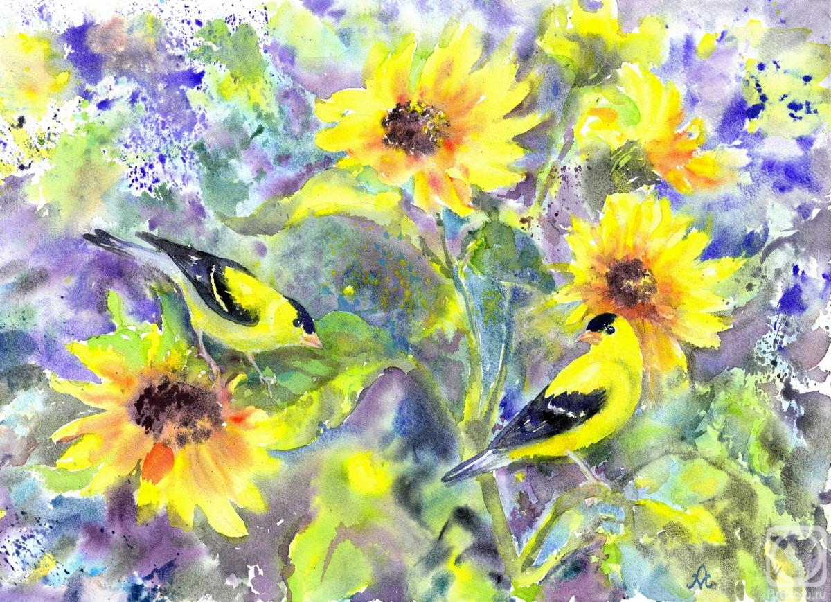 Masterkova Alyona. Goldfinches in sunflowers