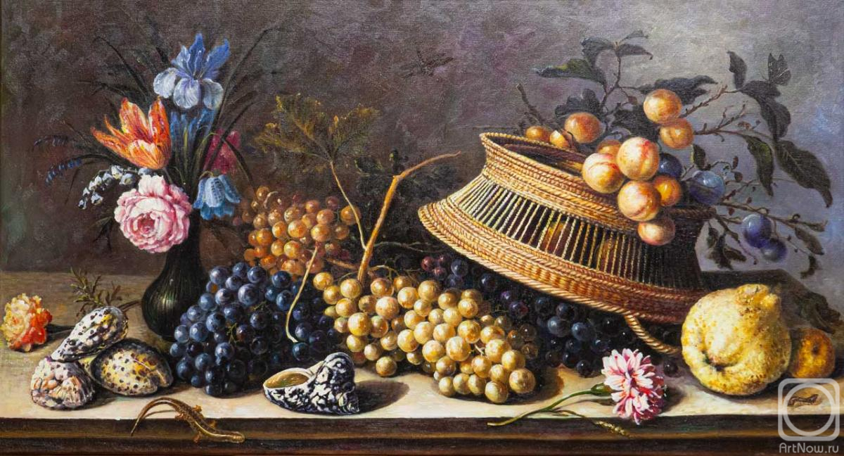 Kamskij Savelij. A copy of the painting by Balthazar van der Ast. Still life of flowers, fruits, shells and insects