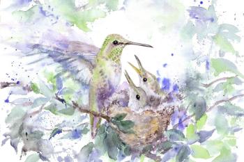 Hummingbird with chicks (Colibri). Masterkova Alyona