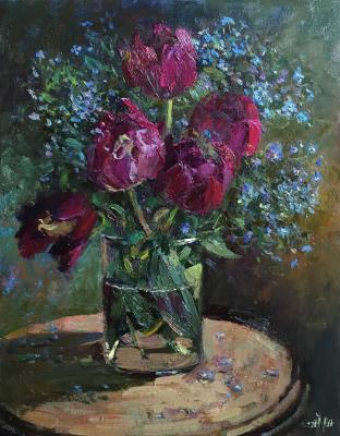Tulips and forget-me-nots (Crimson Flowers). Norloguyanova Arina