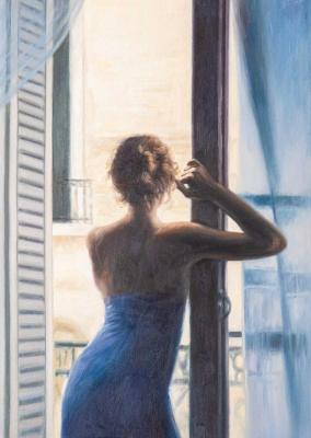 Girl at the window. Early morning