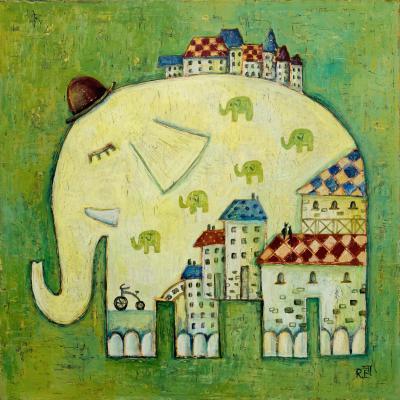 Painting While elephants sleep. Razina Elena