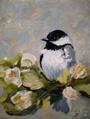 White bird on a jasmine branch (Bird Painting Art). Dobrotvorskiy Aleksey