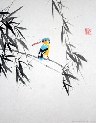 Kingfisher and bamboo. Engardo Anna