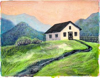 Cottage in the mountains. Spring (Peaceful Art). Podosinovik Sasha