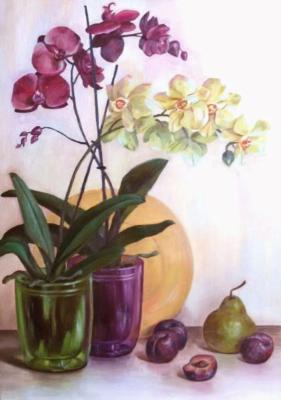Plum and Orchids Painting Original Art. Scherilya Svetlana