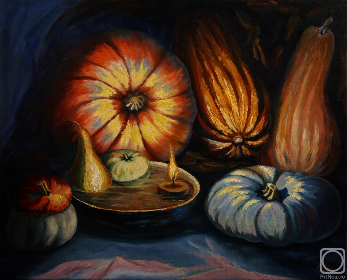 Polischuk Olga. Candle and pumpkins