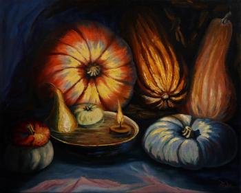 Candle and pumpkins. Polischuk Olga