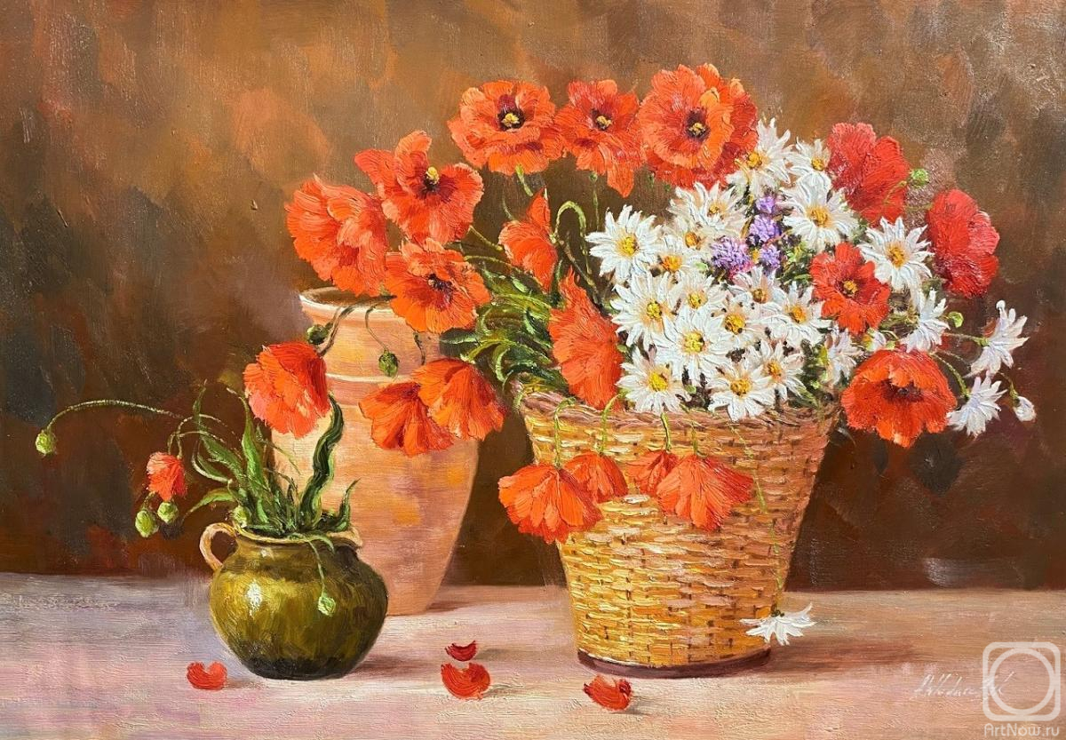Vlodarchik Andjei. Poppies and daisies in a basket