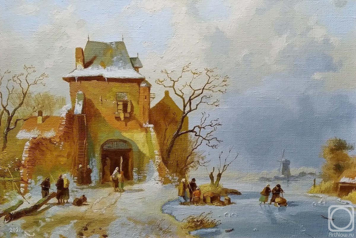 Nordov Anton. Leickert. Winter landscape with a gate (copy)