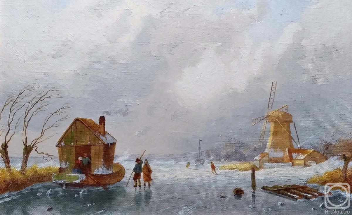 Nordov Anton. Leickert. Winter landscape boat house (copy)