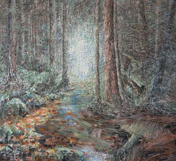 Dawn in the spruce forest (Foggy Painting). Smirnov Sergey