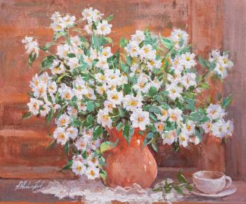 Blossoming jasmine in a jug (Oil Painting With Jasmine). Vlodarchik Andjei