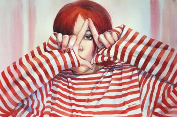 Girl in a striped sweater (Sensual Painting). Veyner Nataliya