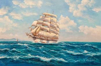      (Montague Dawson) American Windjammer Under Full Sail.  