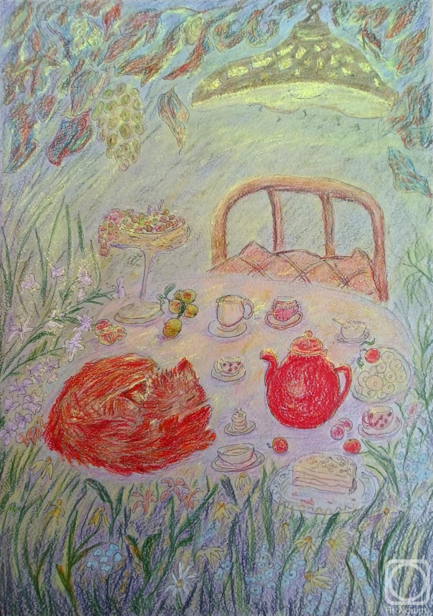 Polovinina Nataliya. Red cat and red teapot
